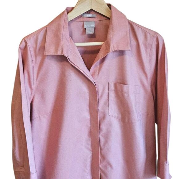 Chico's No Iron Button Down Long Sleeve Collar Pink Women's Size 1 (8/10) - Picture 2 of 6